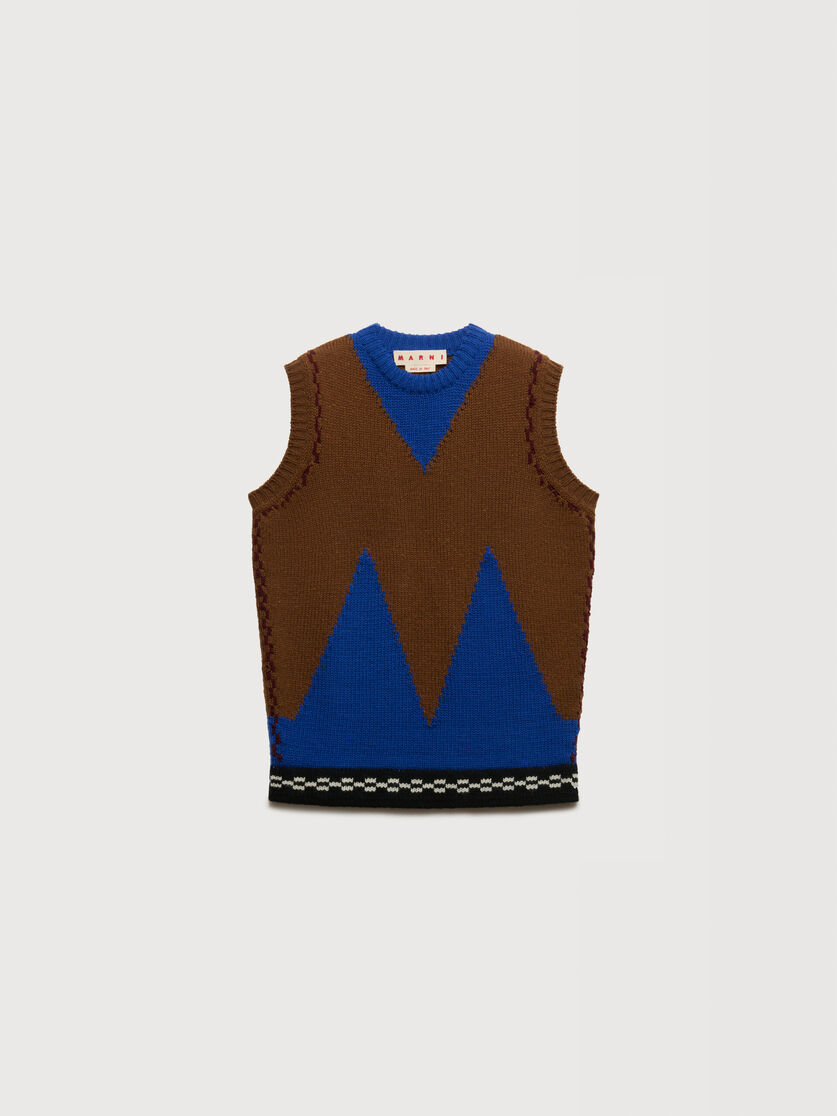 Brown wool vest with M intarsia, Image 1