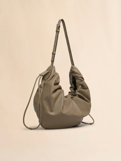 Taupe leather Scrunchie small hobo bag - Shoulder Bags