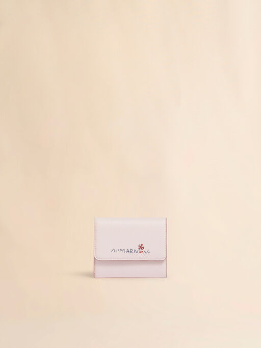 ピンク レザー製フラップカードホルダー、マルニメンディング入り - 財布