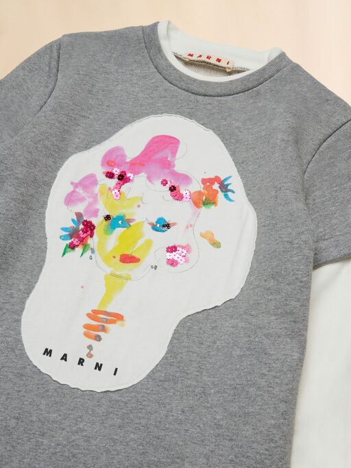 Grey melange cotton dress with watercolour patch - Dresses