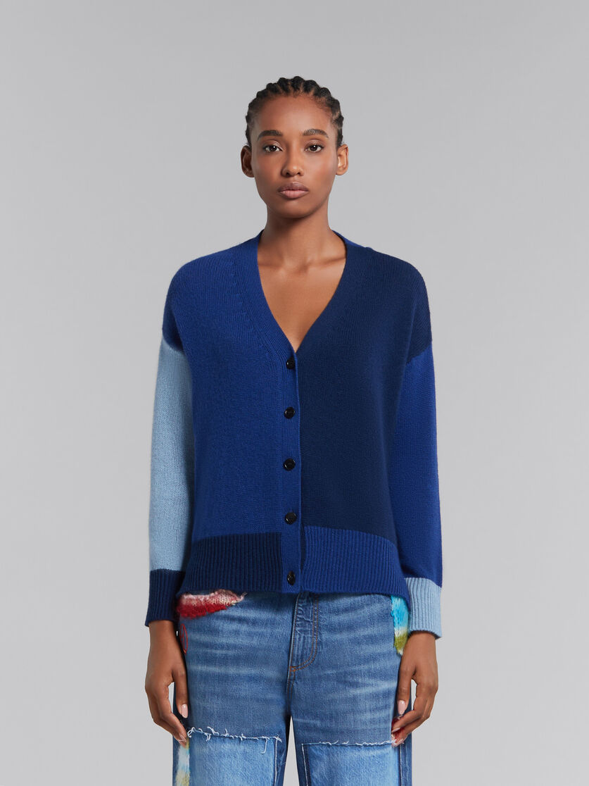Cardigan in cashmere blu color block - Pullover - Image 2