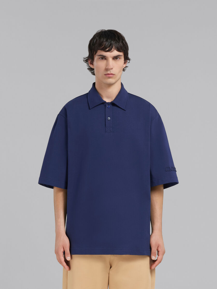 Blaues Oversize-Polohemd aus Bio-Baumwolle mit Marni-Aufnähern - Polohemden - Image 2