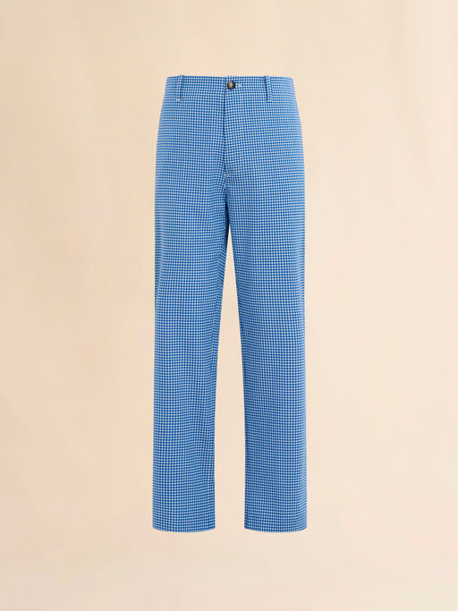 Light blue and white wool blend gingham trousers - Pants
