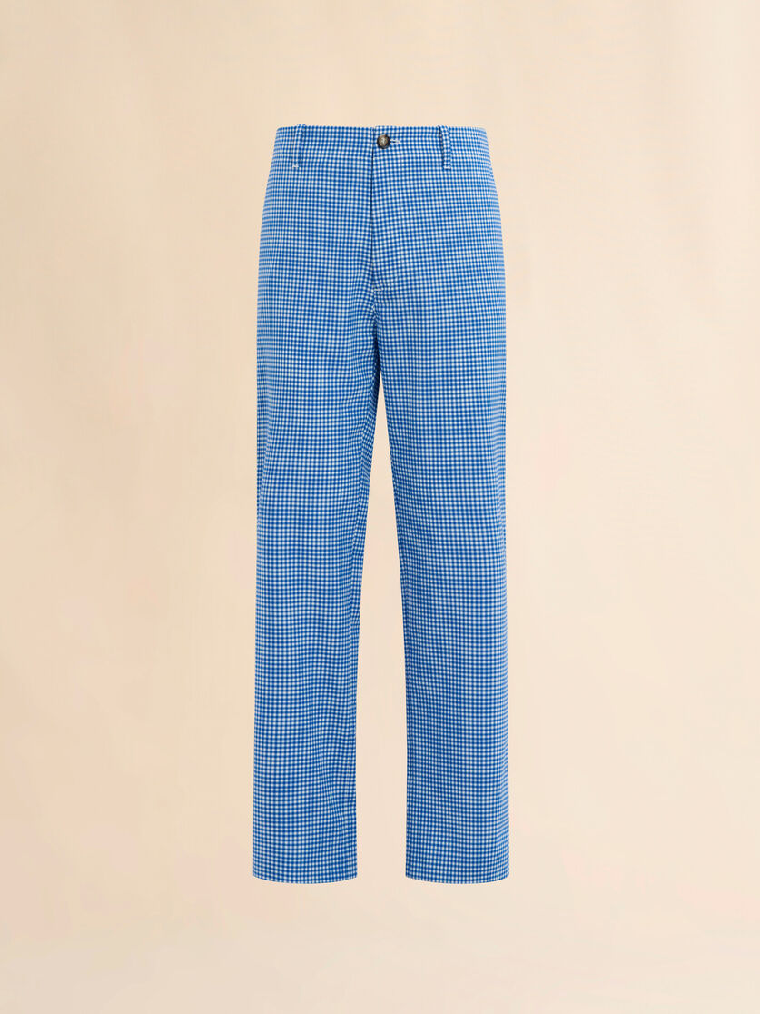 Light blue and white wool blend gingham trousers - Pants - Image 1