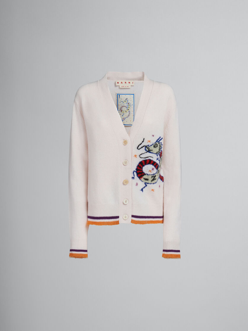 White wool-cashmere blend cardigan with jacquard dragon - Pullovers - Image 1
