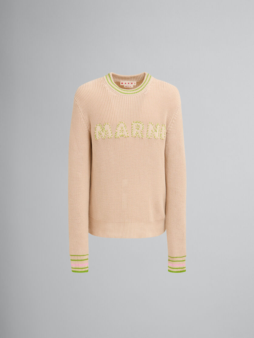 Beigefarbener Pullover aus Baumwolle mit Marni-Aufnähern | Marni 