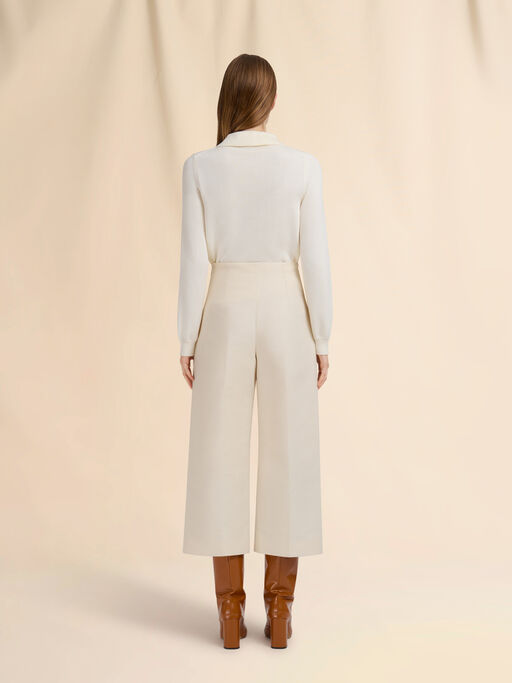 Cream cotton cady cropped trousers - Pants