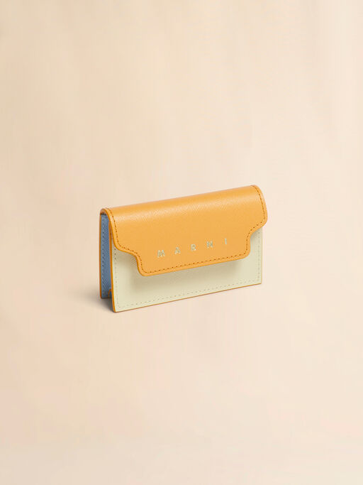 オレンジ、クリーム＆ブルー サフィアーノレザー製カードホルダー - 財布