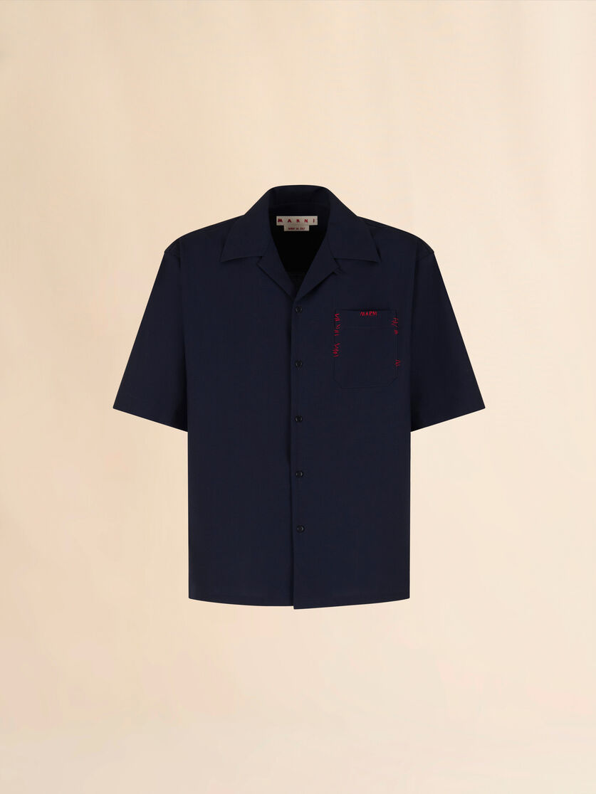 Deep blue tropical wool bowling shirt with Marni Mending - Shirts - Image 1