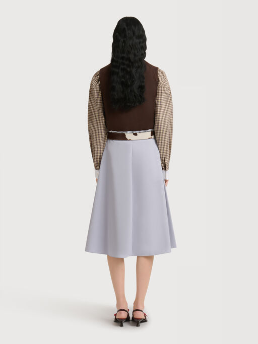 Grey poplin midi skirt with contrast stitching - Skirts