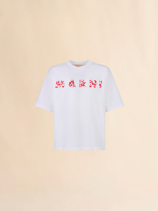 T-shirt in cotone con logo Marni Pop Fields rosso - Camicie