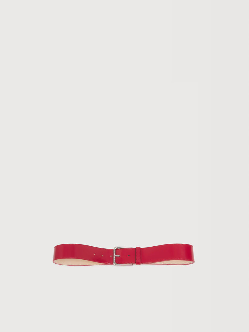 Red leather belt with square buckle, Image 1
