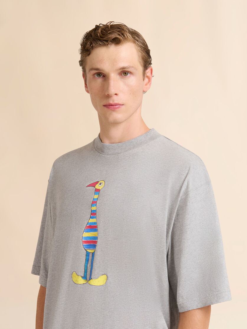 Grey cotton T-shirt with Marni Animal Alphabet "I" print, Image 4