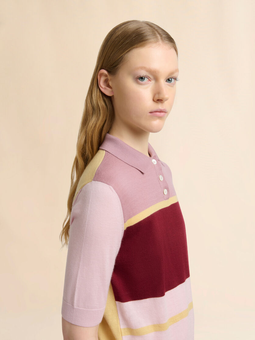 Pink colour-block wool-silk polo shirt, Image 4