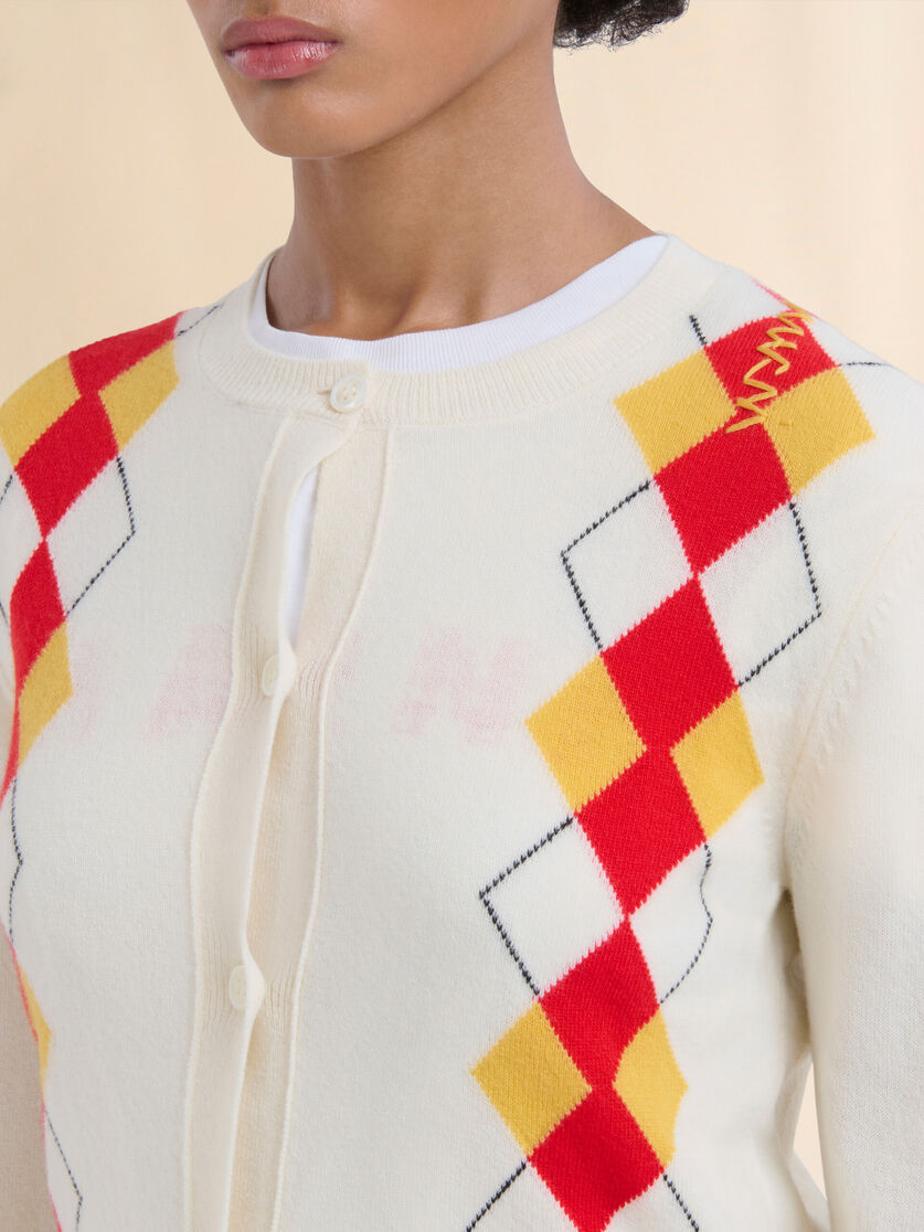 Ivory wool argyle cardigan - Pullovers - Image 4