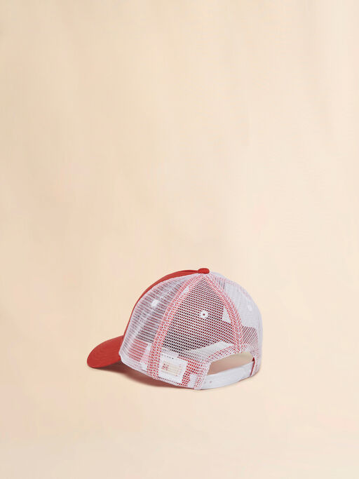 Red cotton baseball cap with embroidered T-rex - Caps