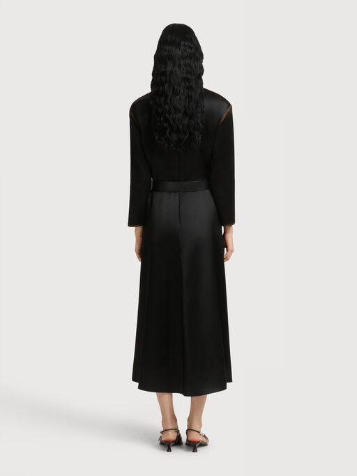 Black satin long-sleeved dress with contrast stitching - Dresses
