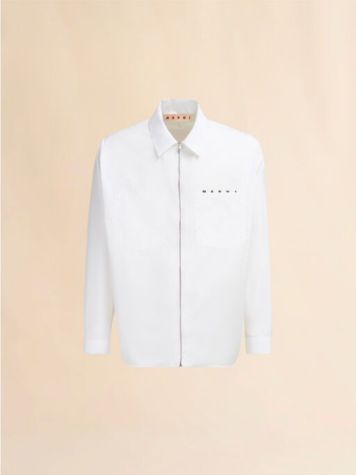 White organic poplin zip shirt with hidden logo - Shirts