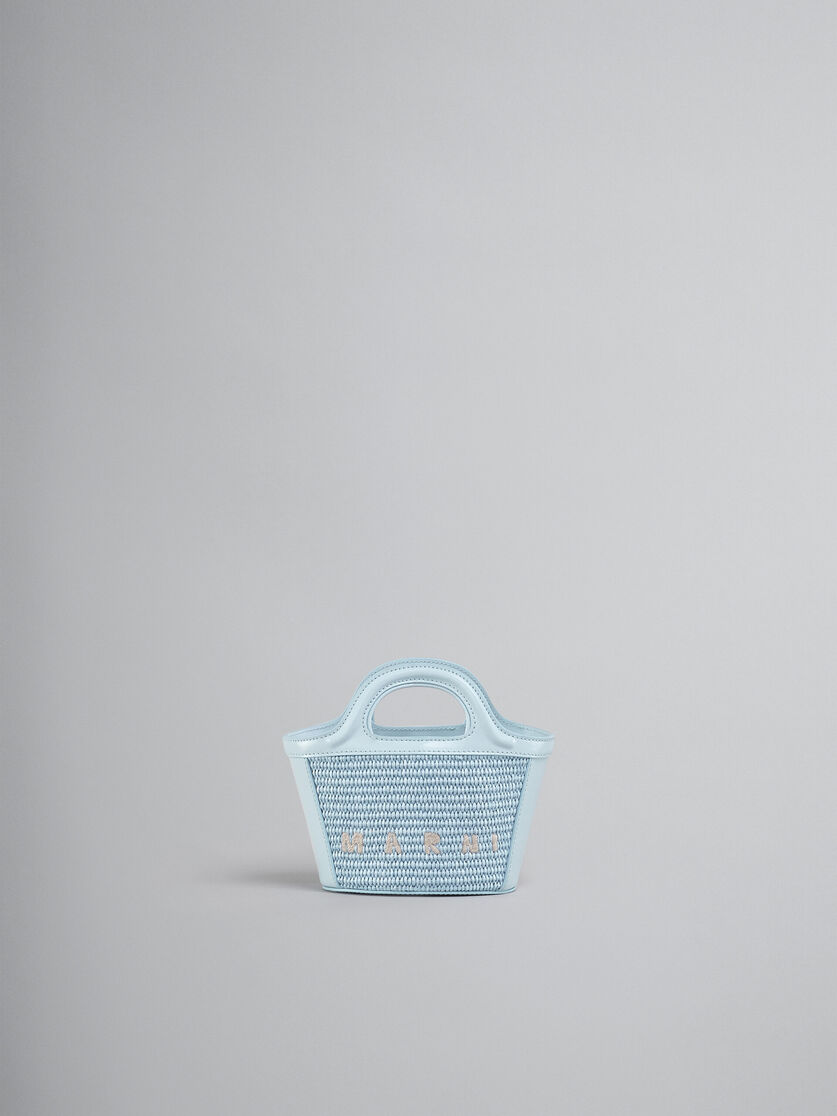 Tropicalia Micro Bag in light blue leather and raffia-effect fabric - Handbags - Image 1