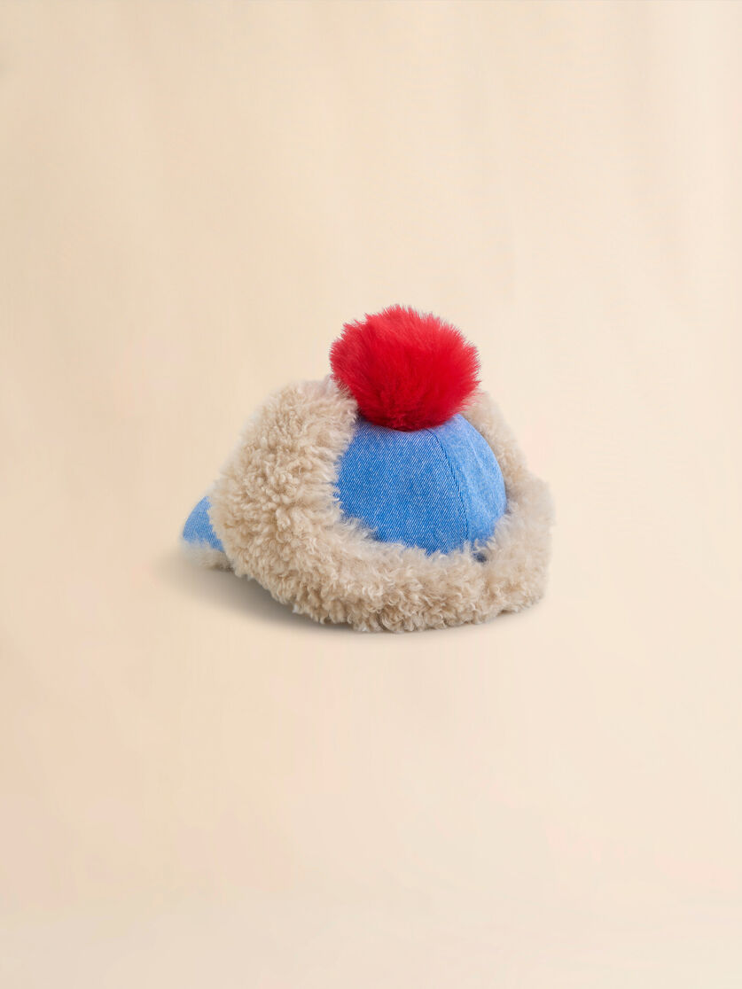 Blue denim baseball cap with pompon detail - Hats - Image 2