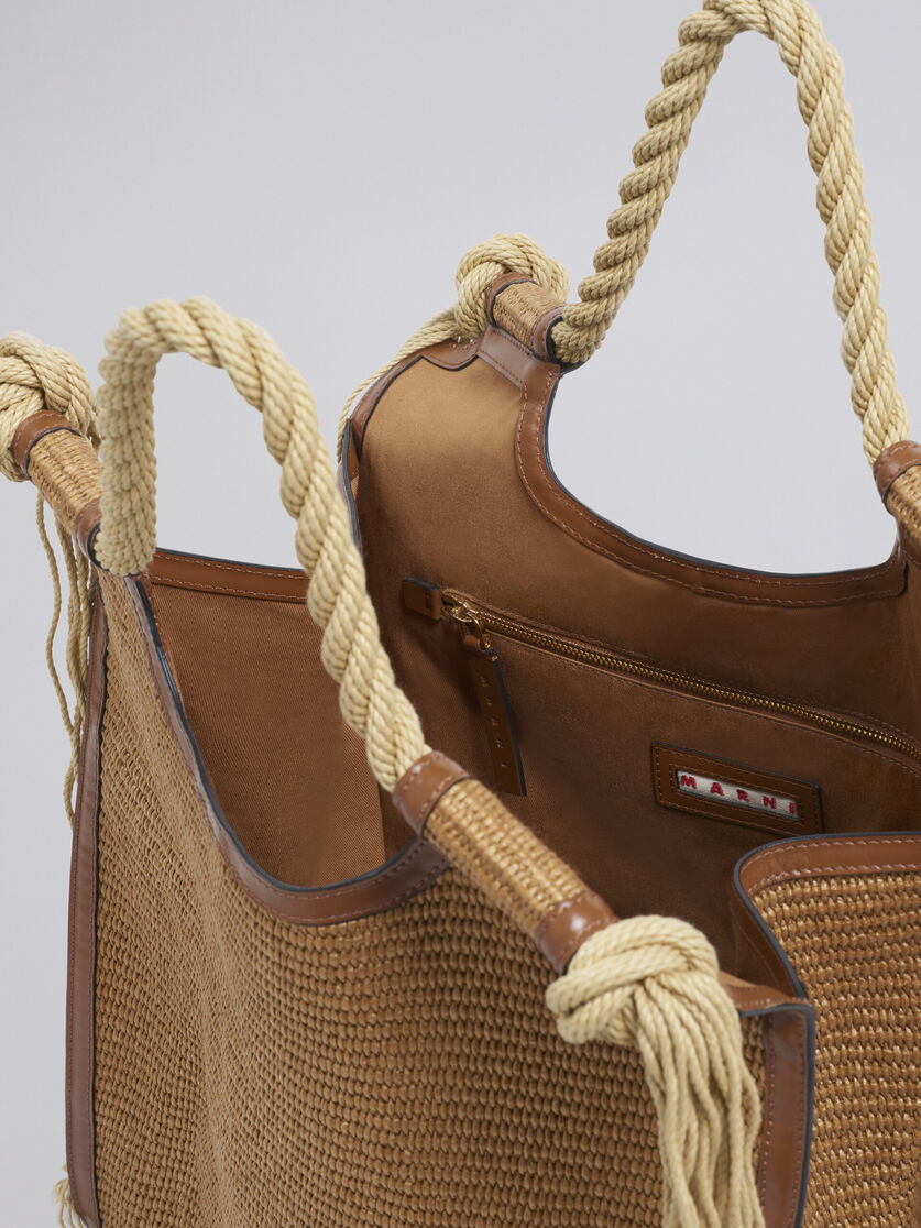 MARCEL summer bag in raffia-effect fabric, with brown leather and rope handles - Handbags - Image 4