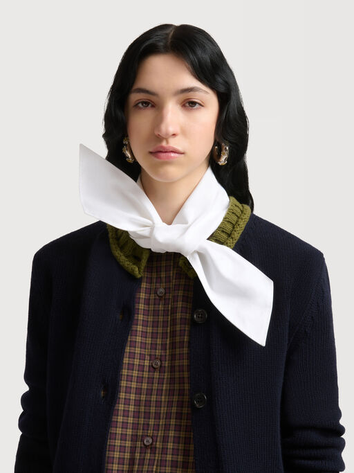 Deep blue wool blend cardigan with contrast trims - Pullovers