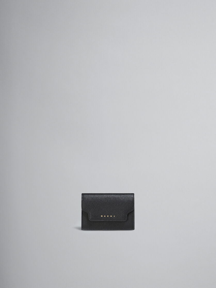 ブラック サフィアーノレザー製三つ折りウォレット | Marni