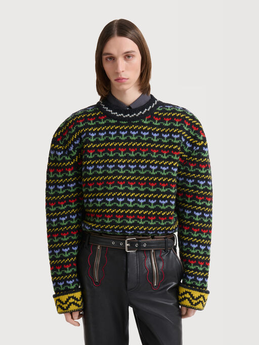 Black Shetland wool jumper with Fairisle motif - Pullovers