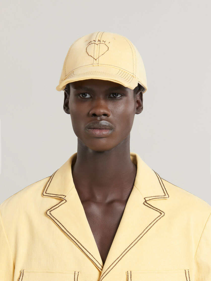 Yellow organic denim baseball cap with Marni mending | Marni 