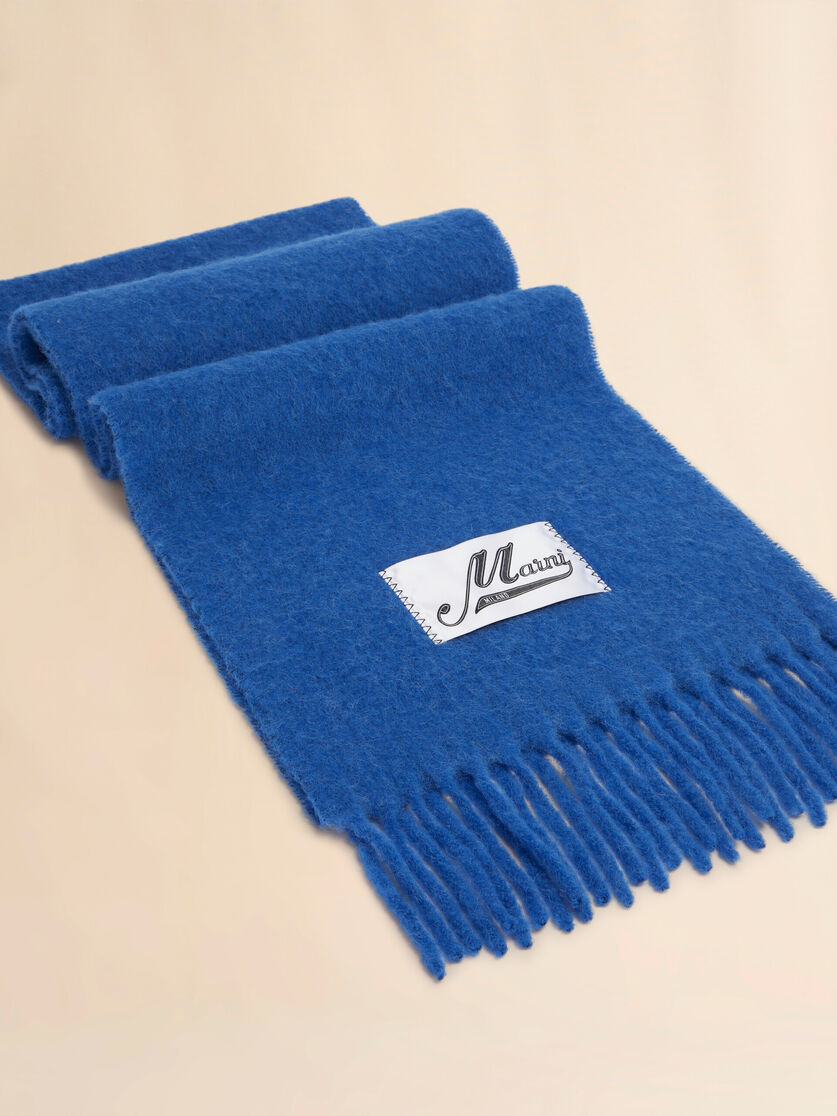 Light blue brushed alpaca scarf with fringes - Scarves - Image 4