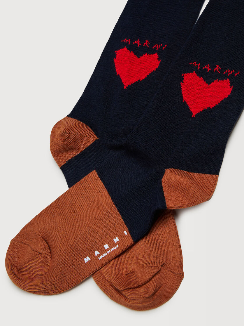 Dark blue and brown cotton-nylon socks with Marni Mending heart, Image 2