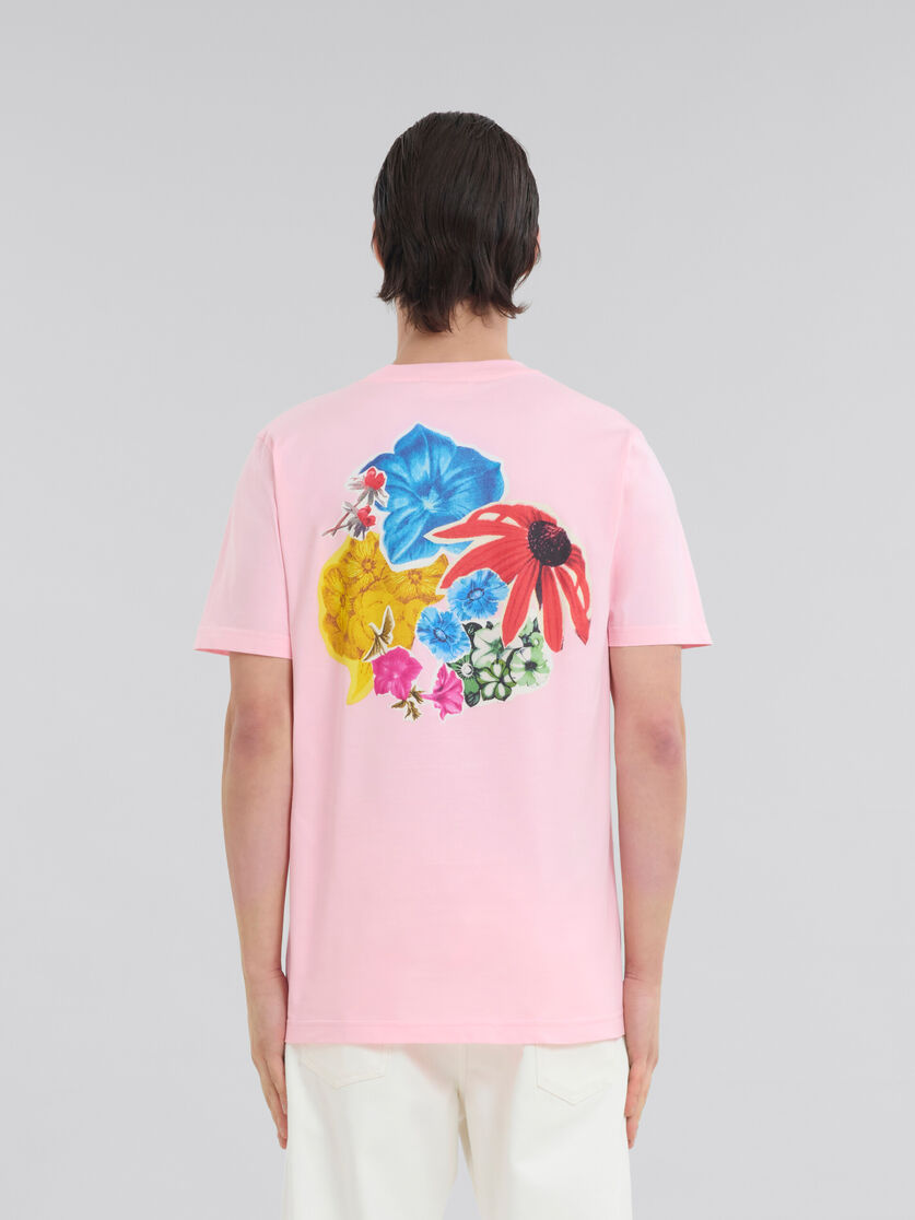 Blue cotton T-shirt with back flower print - Shirts - Image 3