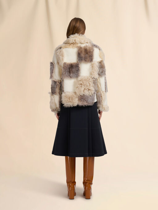 Giacca in shearling intarsiato color crema - Giacche