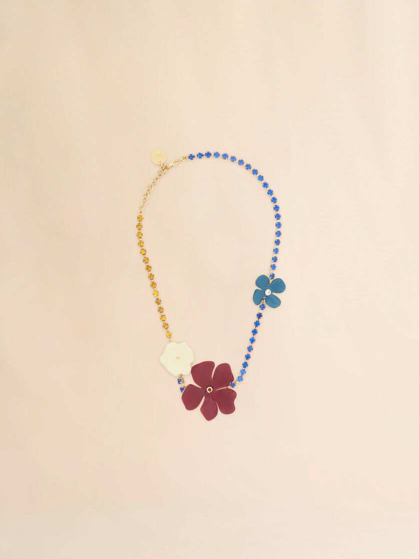 Collier avec fleurs émaillées multicolores et strass, Image 1
