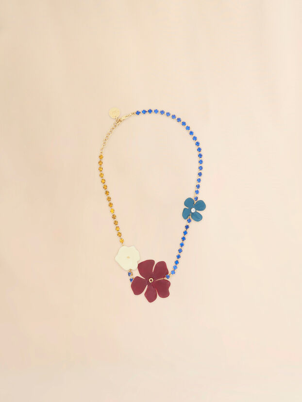 Burgundy enamel flower rhinestone necklace - Necklaces
