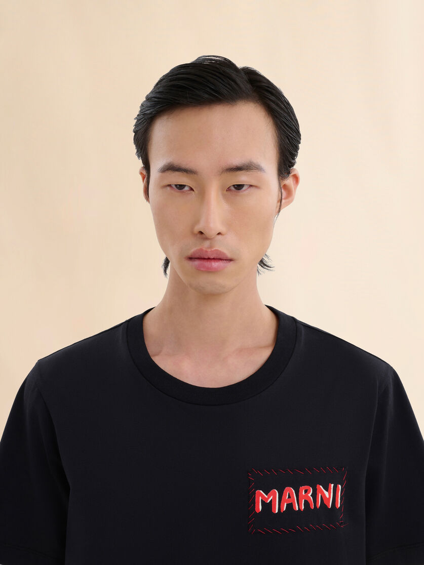 Green organic cotton T-shirt with Marni patch - Shirts - Image 4