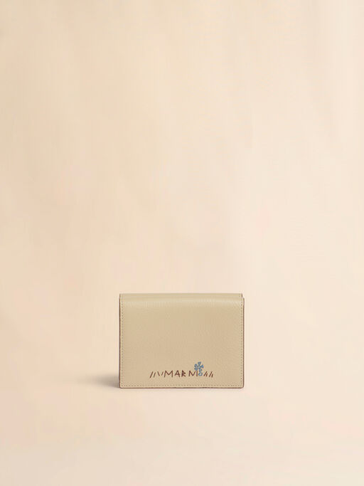 Portefeuille &agrave; trois volets en cuir beige avec broderie Marni Mending - Portefeuilles