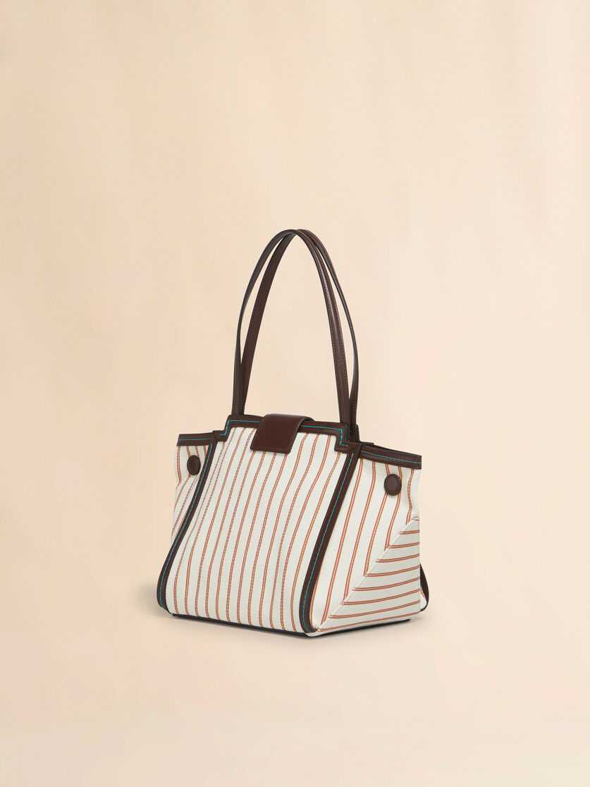 Brown leather and striped canvas Mini Riviera Bag - Handbag - Image 2