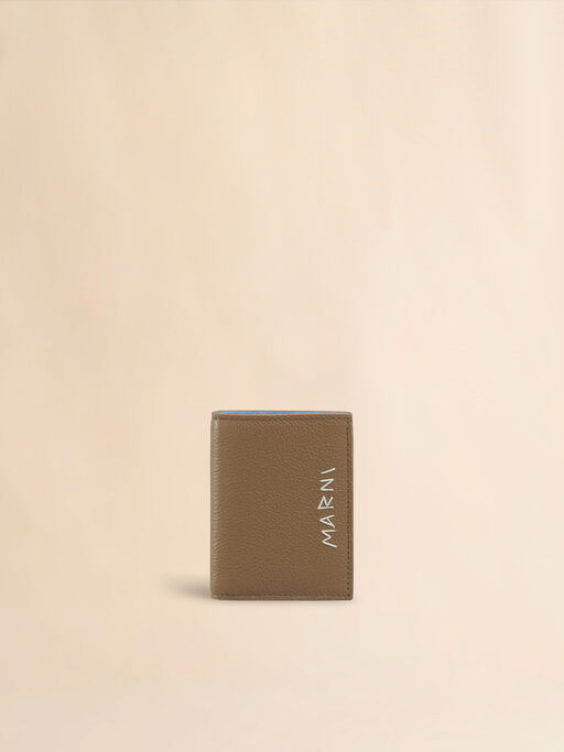 Brown leather bifold wallet with Marni Mending embroidery - Wallets