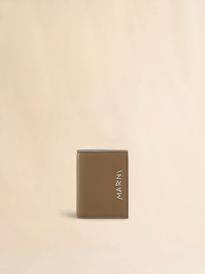 Brown leather bifold wallet with Marni Mending embroidery - Wallets - Image 1