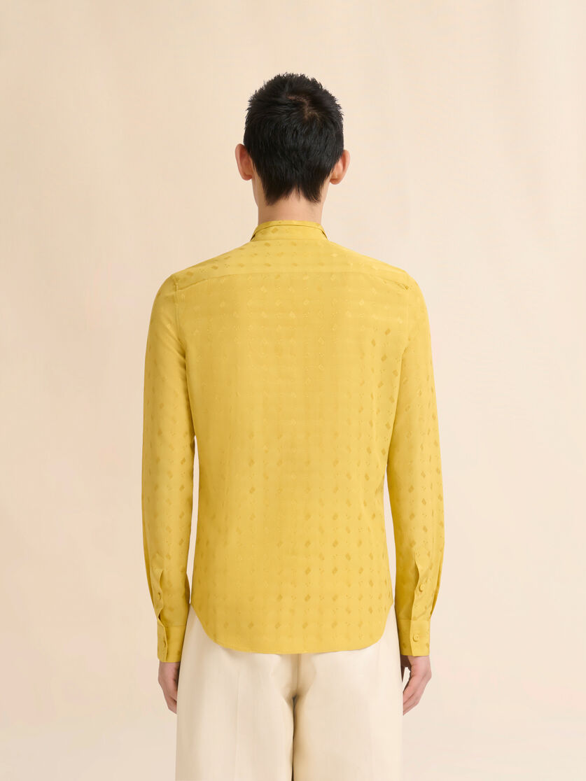 Yellow viscose slim shirt with geometric jacquard motif - Shirts - Image 3