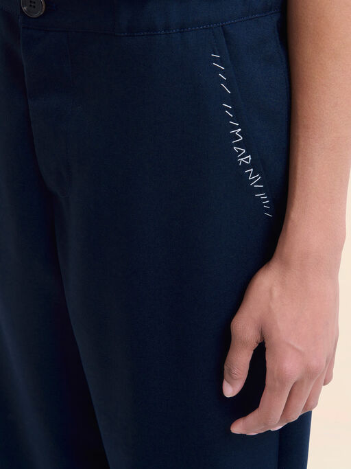Deep blue tropical wool straight-leg trousers - Pants