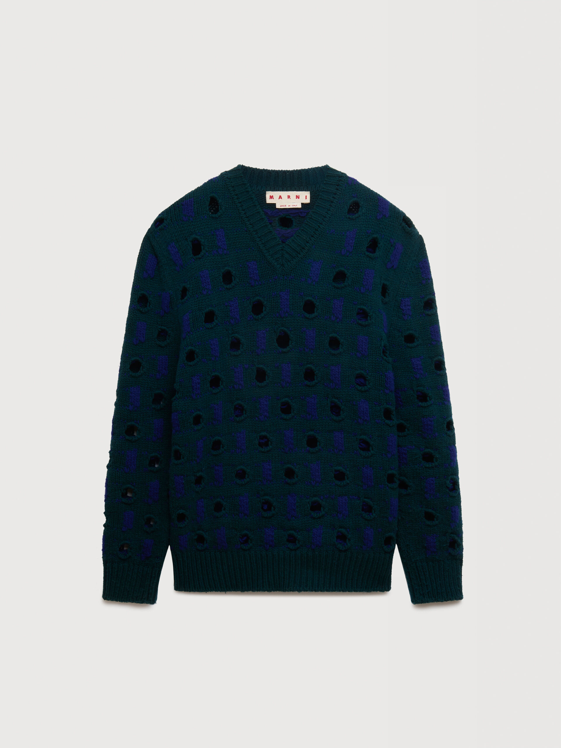 Blue wool-cashmere sweater with cut-out polka dots | Marni