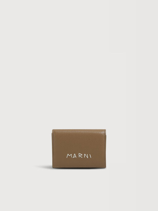 Brown leather trifold wallet with Marni Mending embroidery - Wallets