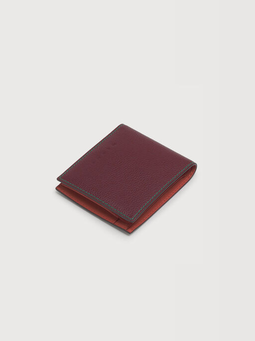 Deep brown leather bifold wallet with contrast stitching - Wallets