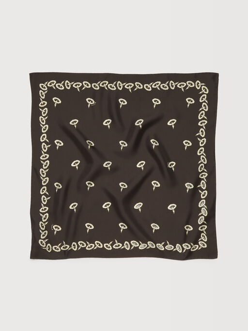 Foulard in seta marrone con stampa floreale - Altri accessori