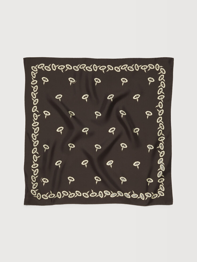 ブラウン シルクのフーラード フローラルプリント入り, Image 1