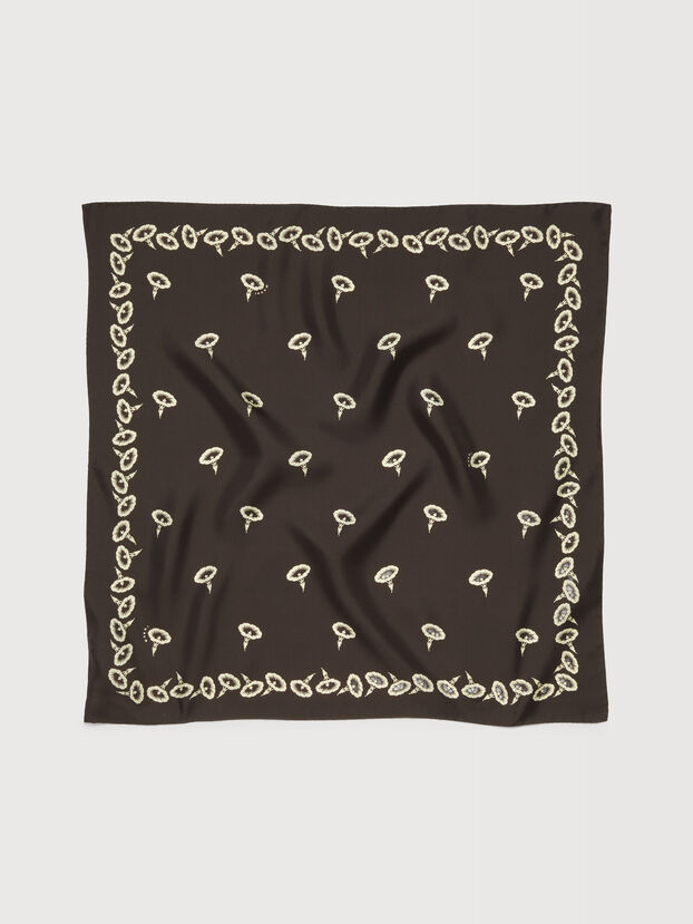 Brown silk foulard with floral print - Other accessories