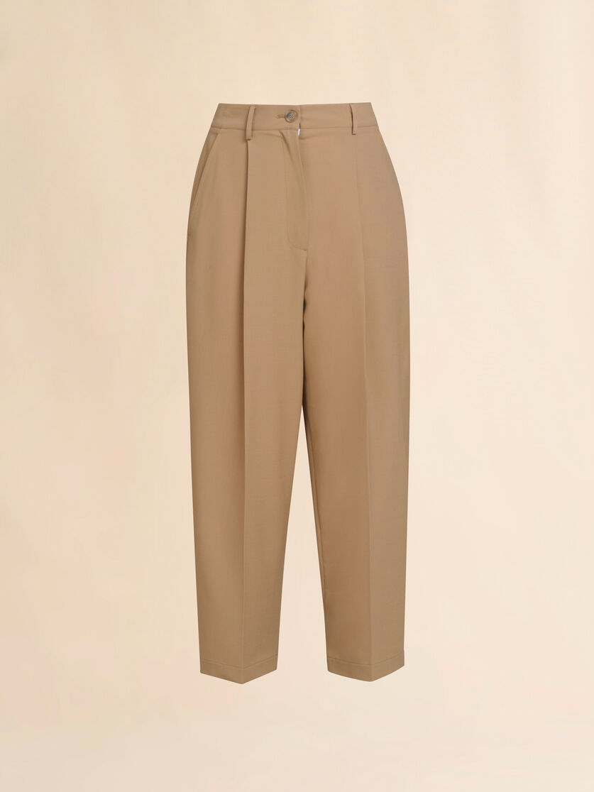 Soft beige wool blend trousers with Marni Symbol - Pants - Image 1