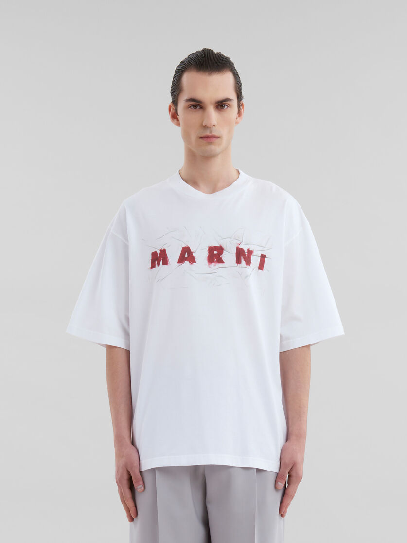 ホワイト オーガニックコットン製 Tシャツ、リンクル マルニロゴ | Marni 